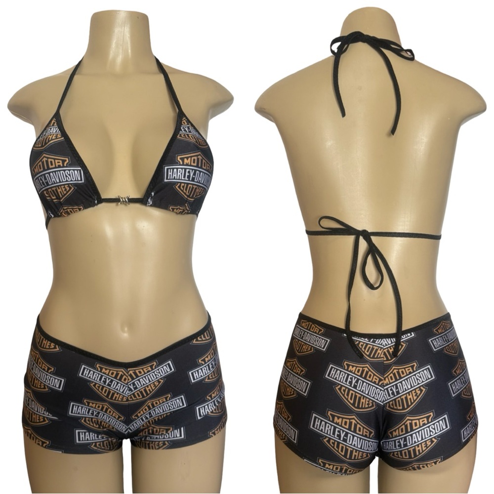 Harley-Davidson Logo Triangle Bikini Set in Black and Orange